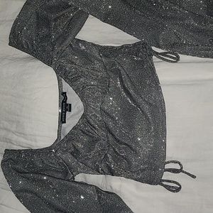 Sparkly crop top with bell long sleeves